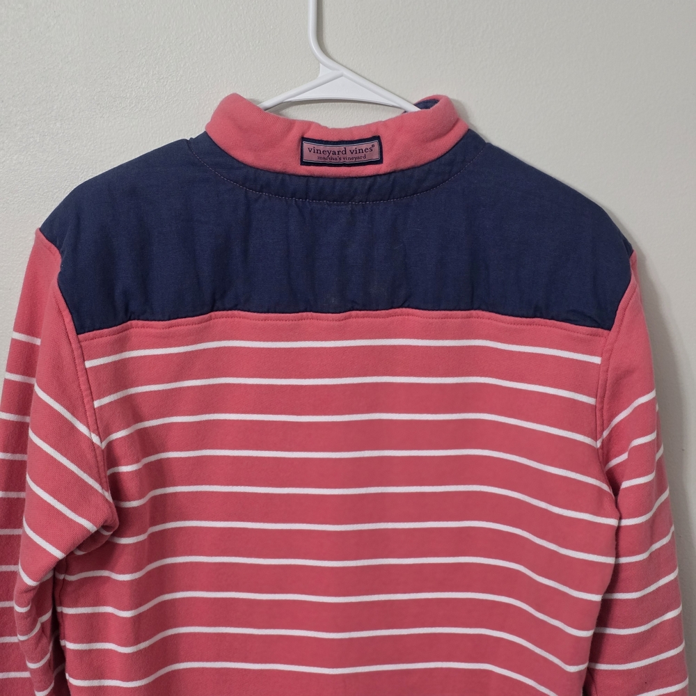 Vineyard Vines Womens Coral and Navy Striped Zip-Up 100% Cotton Sweater Size Xs - Picture 5 of 6